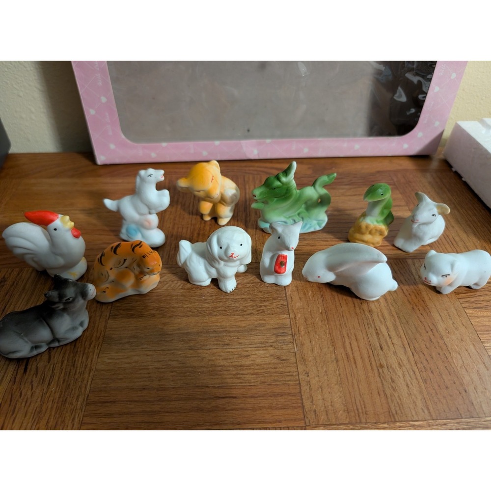 Vintage Lot of 12 Lucky Porcelain Figures Chinese‎ New Year Zodiac Statues Rough